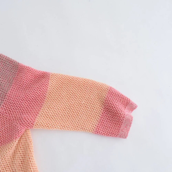 Vintage Christopher & Banks Pink Tan Fishnet Knit Button Up Cardigan Sweater 1X - Picture 5 of 10